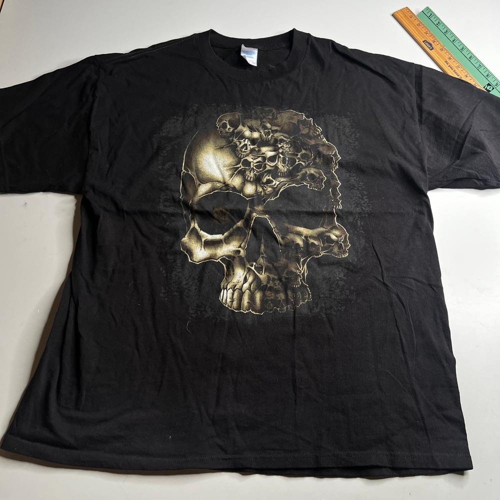 Tennessee River Mens Skull Graphic T-Shirt Black 2XL Gothic Biker Tee